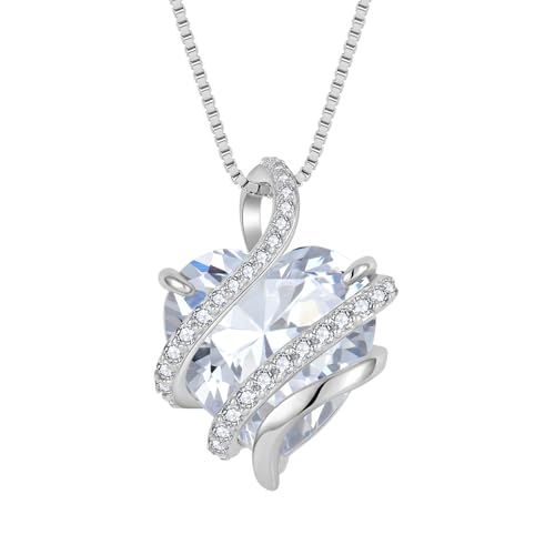 starchenie Herz Halskette Damen 925 Sterling Silber Weiß Geburtsstein Anhänger Kette Infinity Unendlichkeit Ewigkeits Schmuck Geschenke für Frauen Mama von starchenie