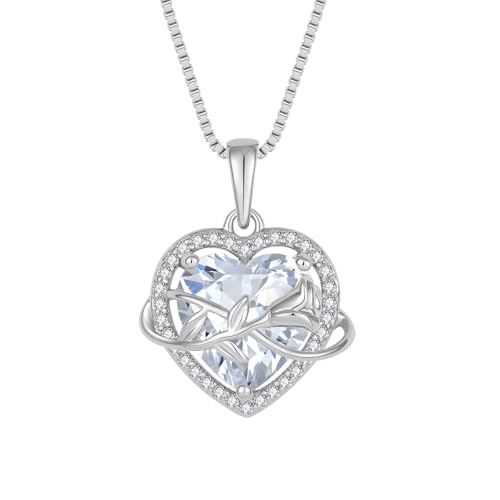 starchenie Herz Halskette Damen 925 Sterling Silber Weiß Geburtsstein Anhänger Kette mit Rose Blume Schmuck Geschenke für Frauen Mama von starchenie