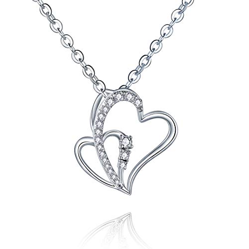 Starchenie Herz Kette Doppel Herz Anhänger 925 Silber Zirkonia Halskette für Damen von starchenie