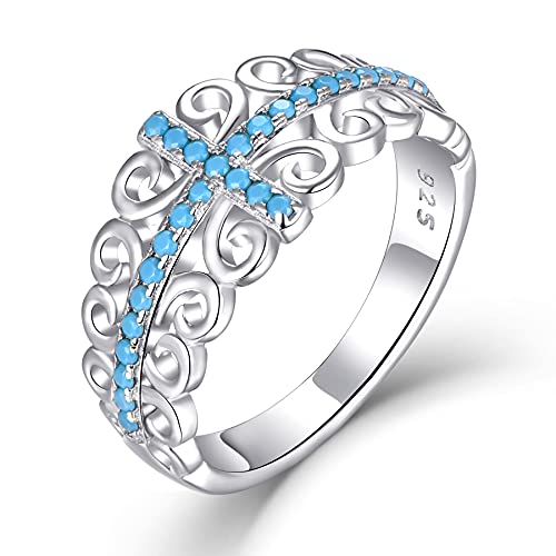 starchenie Kreuzring rund Türkis 925 Sterling Silber rhodinierter Ring für Damen von starchenie