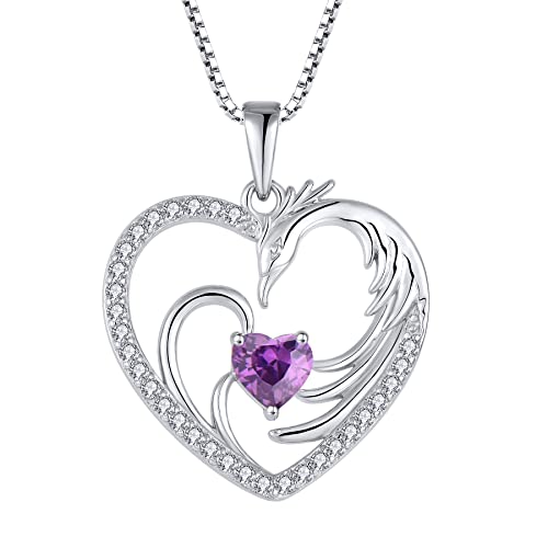 Starnny Phoenix Kette Damen Sterling Silber 925 Februar Geburtsstein Amethyst Farbe 3A Zirkonia Herz Anhänger von starchenie