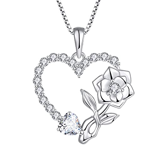 starchenie Rose Herz Halskette Blumen Halskette 925 Sterling Silber Anhänger für Damen von starchenie