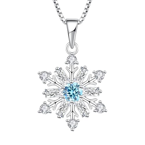 Starchenie Schneeflocke Halskette 925 Sterling Silber Aquamarin Blau Anhänger für Damen von starchenie