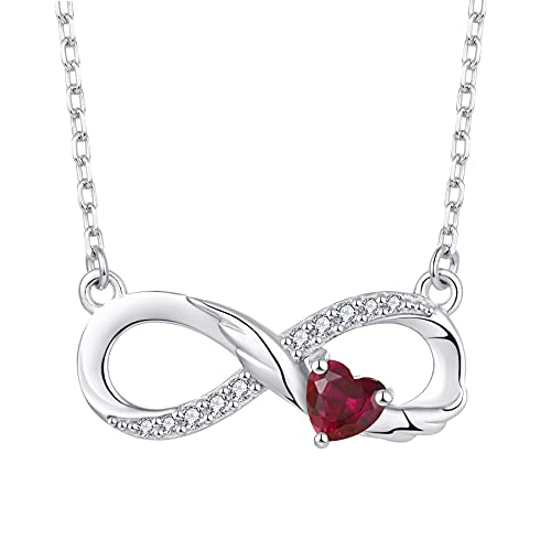 starchenie Unendlichkeit Halskette 925 Sterling Silber Engelsflügel Herz Geburtsstein Halskette für Damen von starchenie