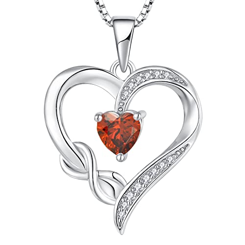 Starchenie Unendlichkeit Herz Halskette 925 Sterling Silber Granat Liebe Herz Anhänger Geburtssteine Schmuck für Damen von starchenie