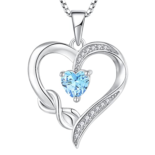 starchenie Unendlichkeit Herz Halskette 925 Sterling Silber Aquamarinblau Liebe Herz Anhänger Geburtssteine Schmuck für Damen von starchenie