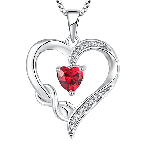 starchenie Unendlichkeit Herz Halskette 925 Sterling Silber Rubin Liebe Herz Anhänger Geburtssteine Schmuck für Damen von starchenie