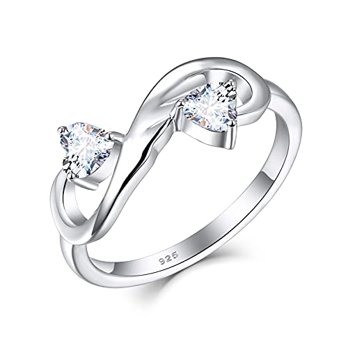 starchenie Unendlichkeit Ring, 925 Sterling Silber Doppelherz Zirkonia Verlobungsring für Damen von starchenie