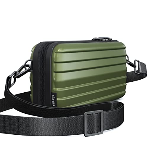 stardis unibag Crossbody Umhängetasche mit Schultergurt Reißverschluss Mini-Koffer wasserabweisend Handtasche Kosmetiktasche Hardcase zum Umhängen Damen Herren Kofferform Hartschale Oliven-Grün von stardis