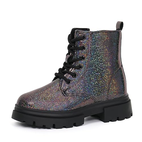 starmerx Mädchen Stiefeletten Schnürstiefel Combat Boot Seitlicher Reißverschluss Bequeme Jungen Stiefel, Dk.grey, 4 Big Kid von starmerx