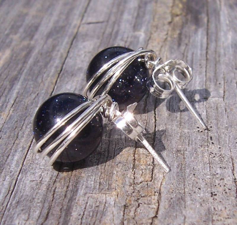 Blauer Goldstein Und Sterling Silbergestüt Ohrringe, Mütter Tagesgeschenk, Geschenk Für Sie, Goldsteinfelsen von starrydreams