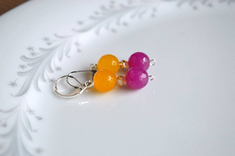 Gelb Und Violett Jade Kristall Sterlingsilber Ohrringe Baumeln, Schmuck von starrydreams