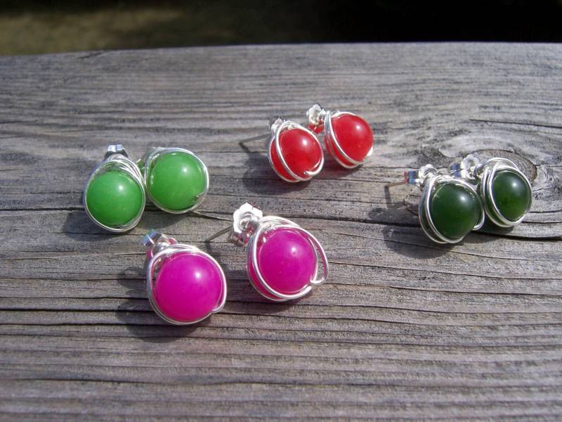 Jade Und Sterling Silberdraht Verpackt Post-Ohrringe, Brautjungfern Geschenke, Schmuck von starrydreams