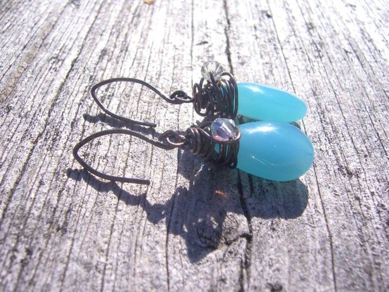 Meer Blau Quarz Und Kristall Oxidiert Sterling Silber Ohrringe, Quarz-Schmuck, Silbernen Schmuck Oxidieren von starrydreams