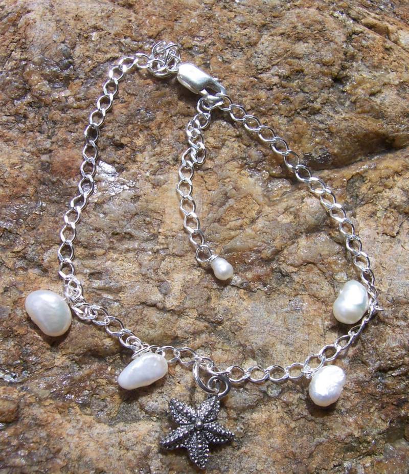 Seestern Und Perlen Fußkettchen Schmuck Strand Hochzeit von starrydreams