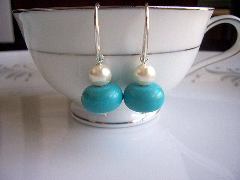 Türkis Und Perle Baumeln Ohrringe, Türkis Perlen Schmuck, Schmuck von starrydreams