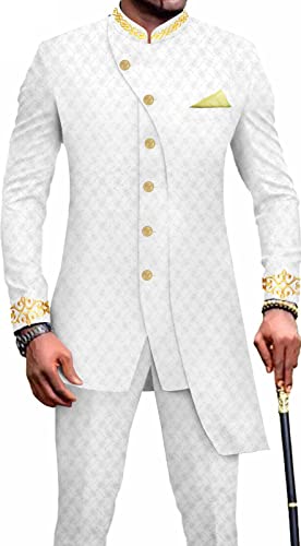 stdpcxz Afrikanisches Herren-Outfit Lange Ärmel Hemd Und Hosen-Set 2-Teiliger Anzug Dashiki Print Traditioneller Anzug Indische Hochzeit Lässig Langes Hemd Kleid Trainingsanzug 2,XL von stdpcxz