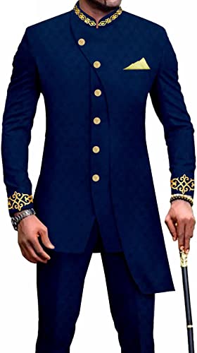 stdpcxz Afrikanisches Herren-Outfit Lange Ärmel Hemd Und Hosen-Set 2-Teiliger Anzug Dashiki Print Traditioneller Anzug Indische Hochzeit Lässig Langes Hemd Kleid Trainingsanzug 9,M von stdpcxz