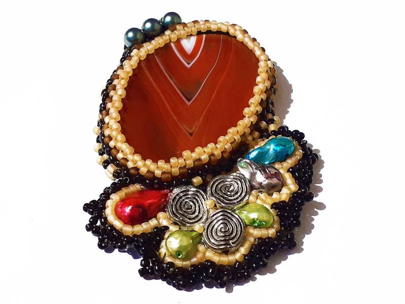 Großer Achatanhänger Mit Süsswasserperlen, Üppige Rocaillefassung, Ca. 86 X 60 Mm, "strand" von steamandpunk