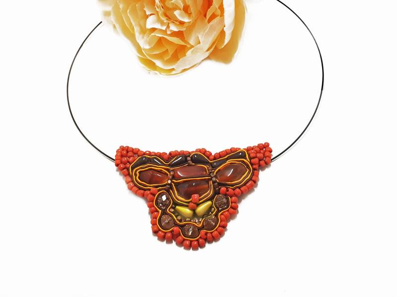 Großer Achatanhänger Und Brosche, Soutache, Ca. 95 X 60 Mm Großer Achatanhänger Und Brosche, Soutache, Ca. 95 X 60 Mm von steamandpunk