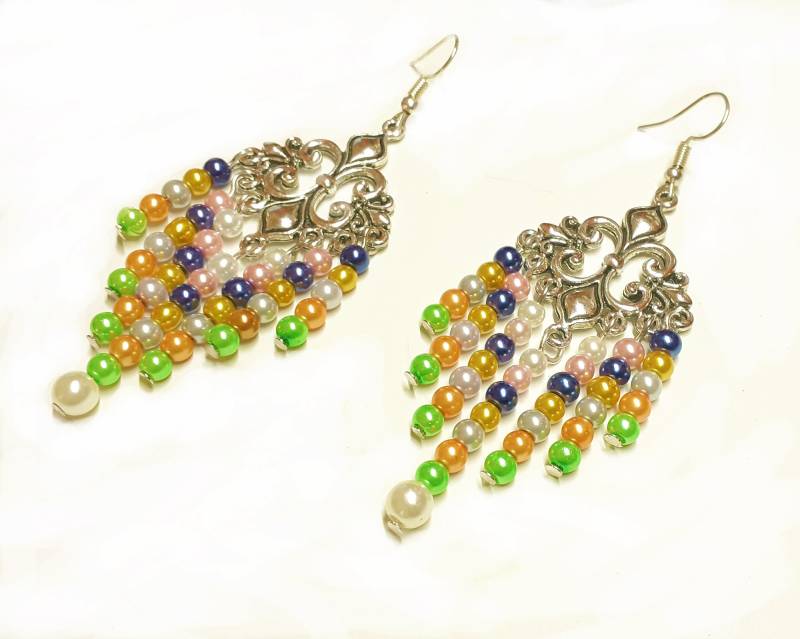 Lange Ohrringe Mit Bunten Perlen, 85 Mm von steamandpunk