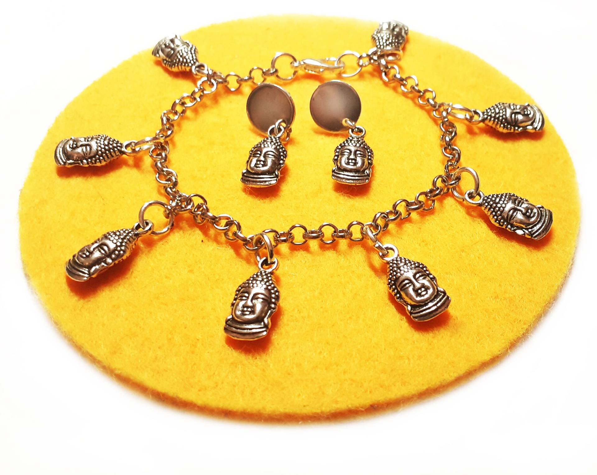 Schmuckset Buddha, Silberfarben, Armband Und Ohrstecker von steamandpunk