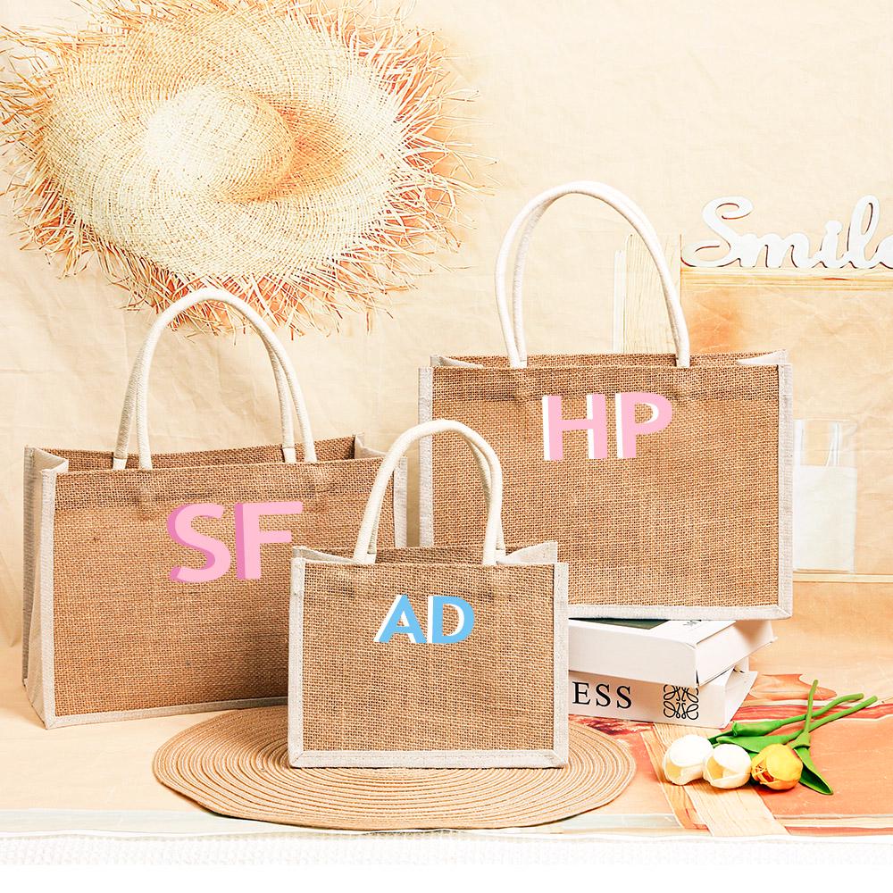 Personalisierte Schatten Monogramm Jute Tragetasche, Strandtasche, Junggesellinnenabschied Geschenk, Mädchen Reise Benutzerdefinierte Tasche von steelylove