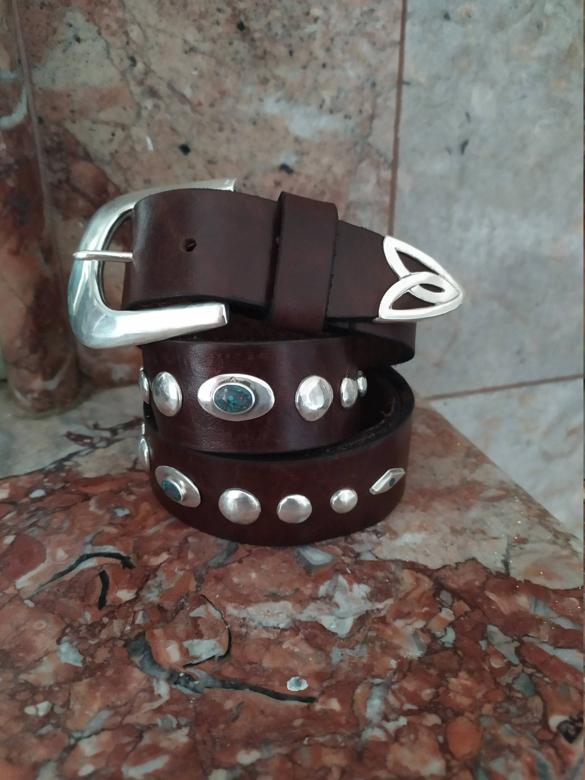 Brauner Sterling Silber Gürtel. Handgemachte Unisex Silber. Bürosilber. Rocker. Leder Silber.fest. Party. Unisex von stellasilverhorse