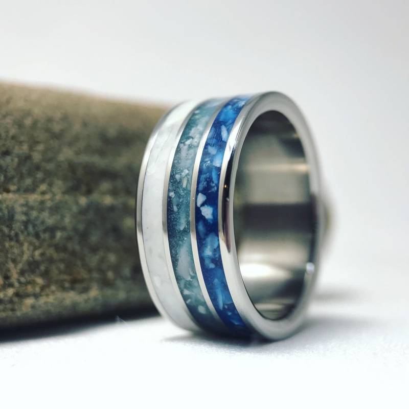 Feuerbestattung Ring - Austernschalen Inlay Asche Trauer Titan von stellwagendesigns