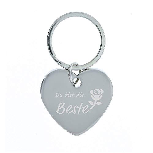 Herz Schlüsselanhänger - Du bist die Beste - Silberglänzend - Metall - Geschenkidee mit Gravur auf der Vorderseite - Geschenk zum Geburtstag - Muttertag - Dankeschön - STEMPEL-FABRIK von stempel-fabrik.de