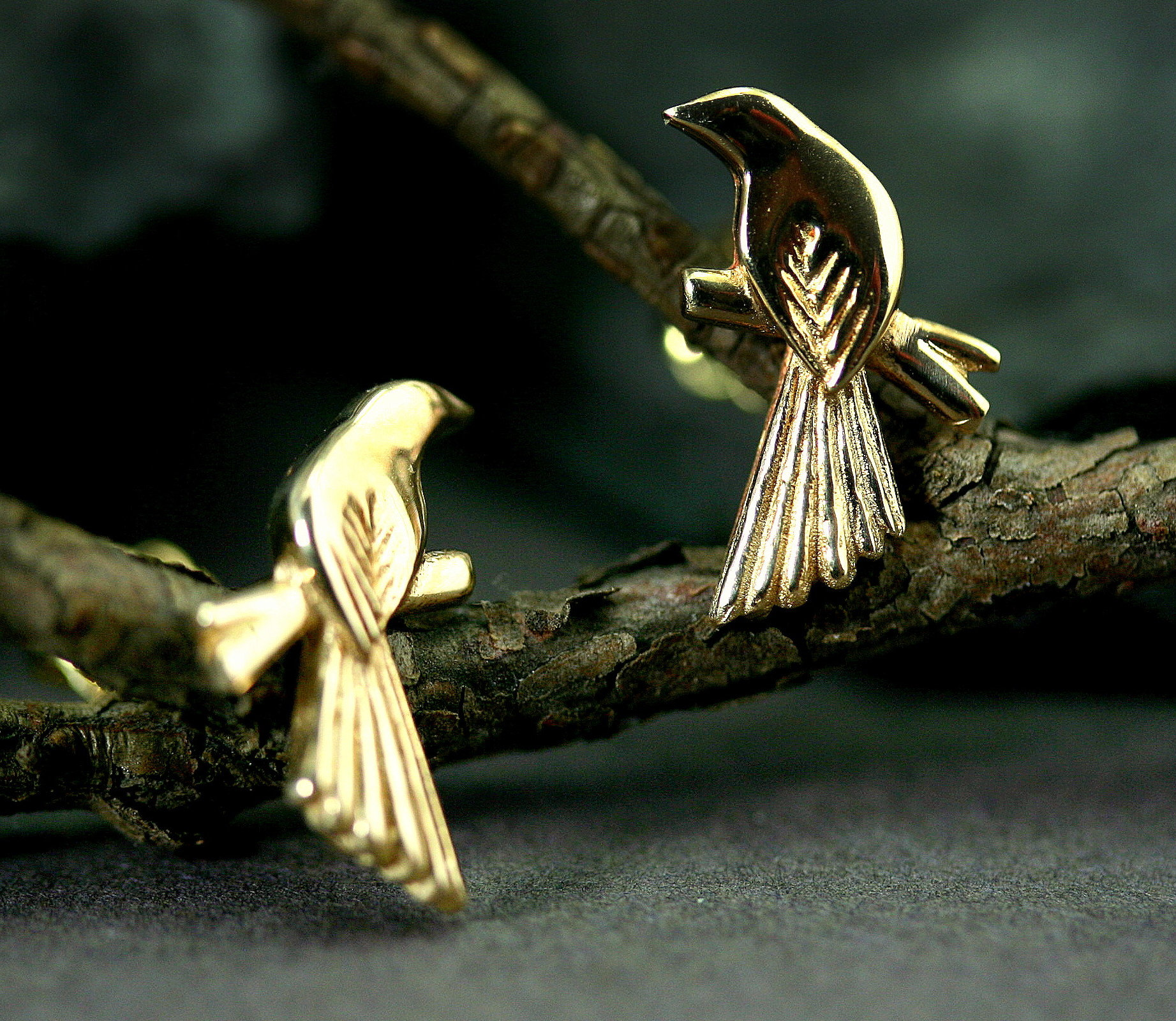 Massive Gold Vogel Ohrringe, Auf Ast Schmuck, Natur Schmuck von stephanielemelin