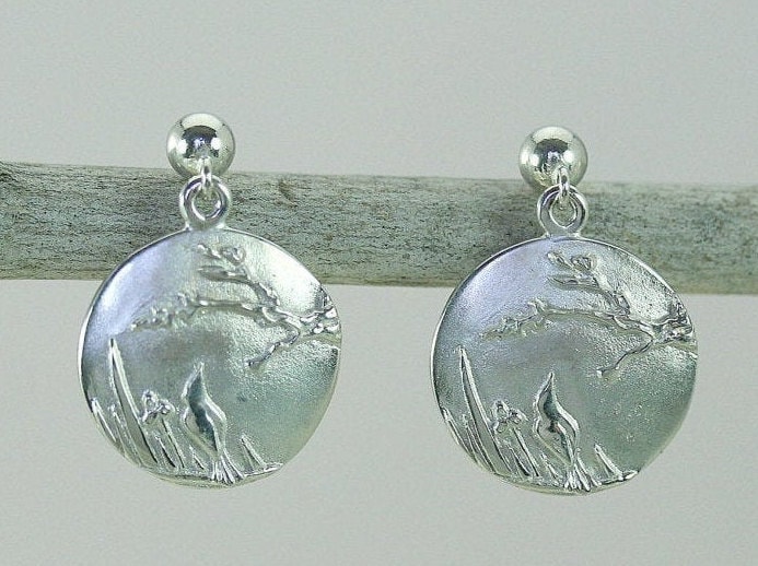 Runde Silberohrringe, Silberohrringe Mit Landschaft, Vogelschmuck, Symbolschmuck Für Frauen, Handgefertigt, Botanisch, Geschenk Frauen von stephanielemelin