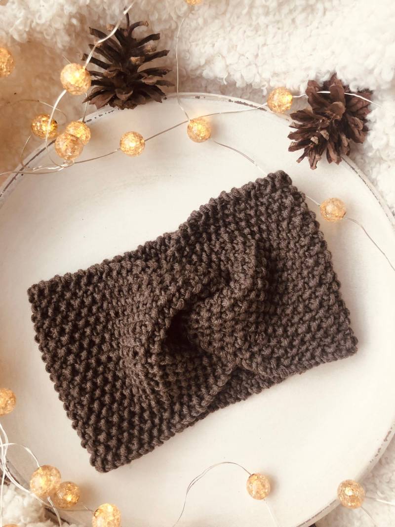 stirnband „Irma" Gestrickt 100% Merinowolle One Size Adult Farbe Braun Meliert von stephlene