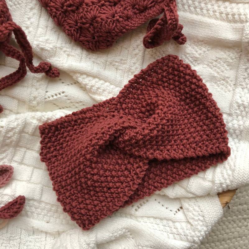 stirnband „Irma" Gestrickt 100% Merinowolle One Size Adult Farbe Marsala von stephlene