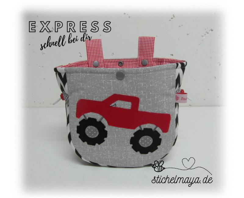 Laufradtasche Lenkertasche Bettutensilo Monster Truck Grau Rot Schwarz Laufradtasche Lenkertasche Bettutensilo Monster Truck Grau Rot Schwarz von stichelmaya