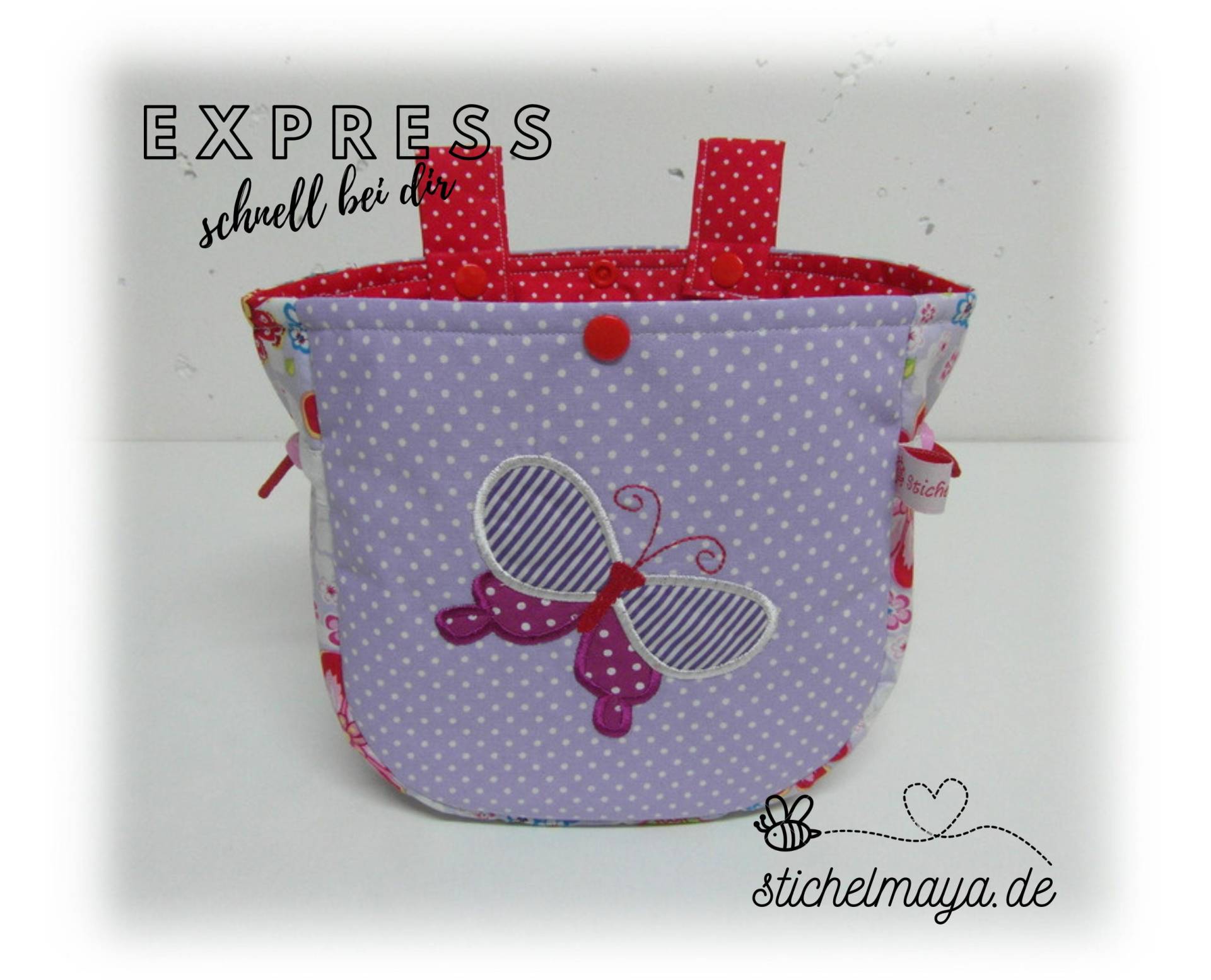 Lenkertasche Laufradtasche Roller Tasche Schmetterling Rot Flieder Weiß Lenkertasche Laufradtasche Roller Tasche Schmetterling Rot Flieder Weiß von stichelmaya