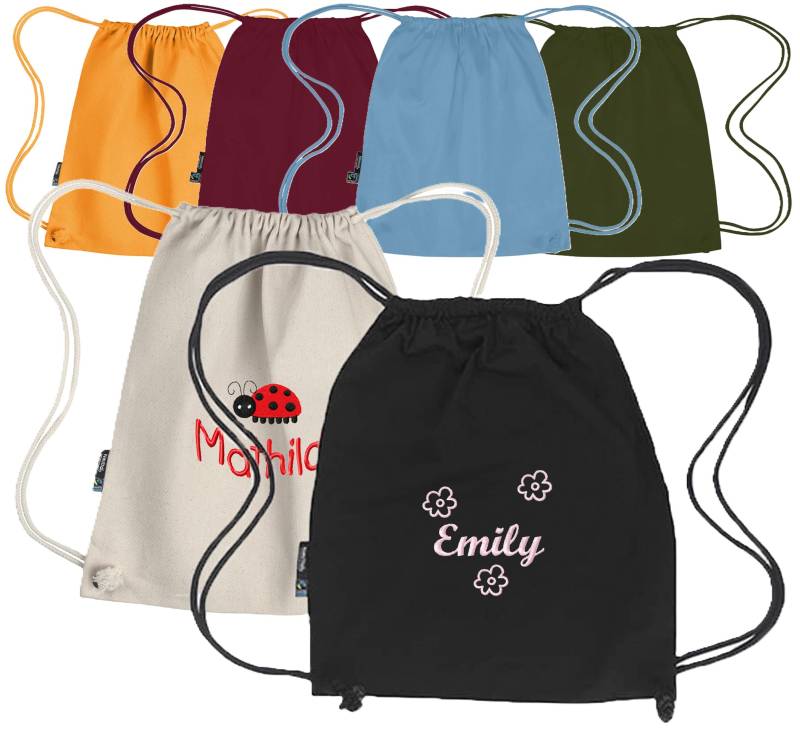 Bio-Baumwolle Turnbeutel/Sportbeutel Mit Namen/ Motiv, Sternzeichen Uvm. Bestickt, Personalisiert | Nachhaltig/Waschbar von stick4meDE