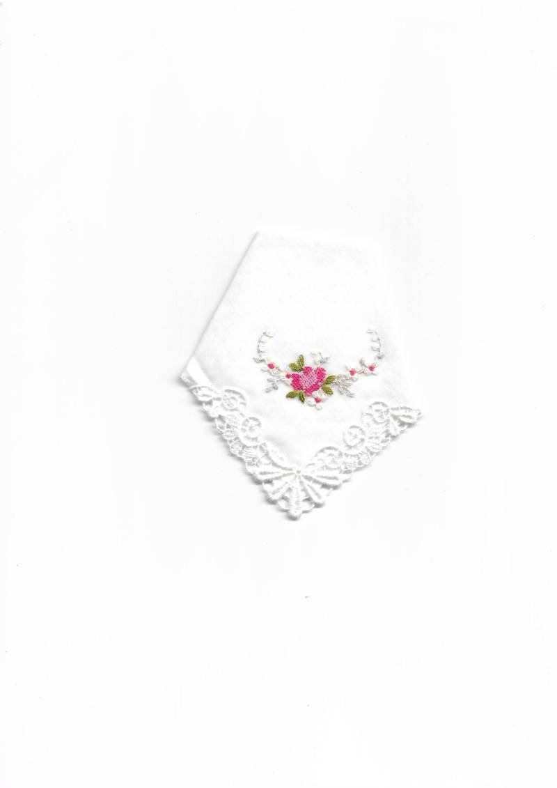 1 Taschentuch Spitzenecke Bestickt Rose Name Datum Oder von stickgud