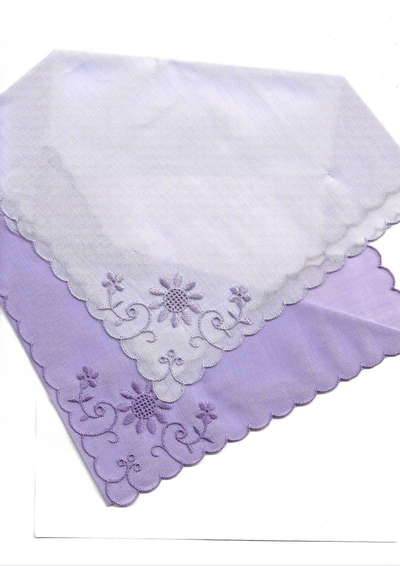 1 X Taschentuch Batist Wellenrand Bestickt Mit Blüten Und von stickgud