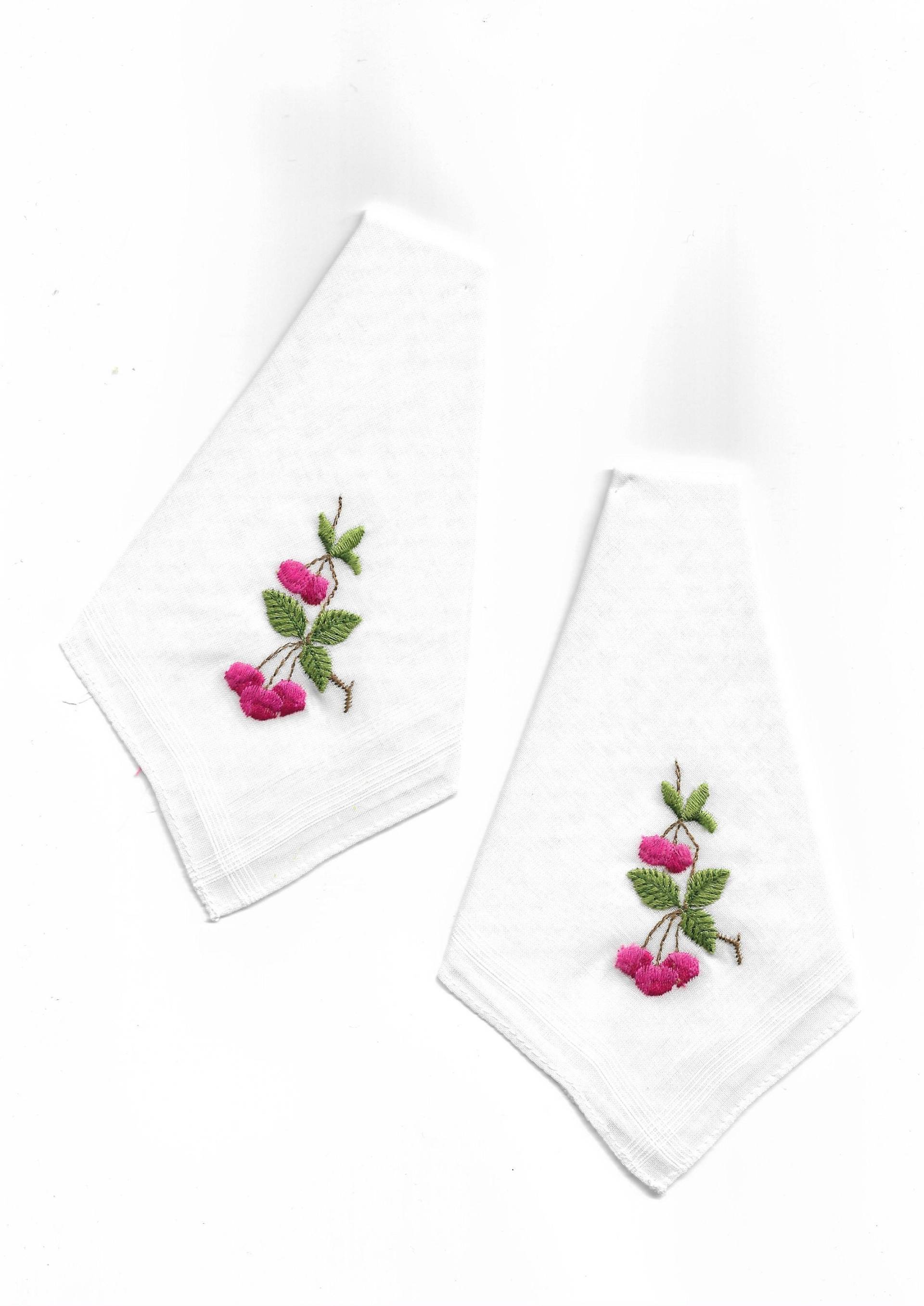 2 X Taschentuch 28 cm Obst Kirschen Name Oder von stickgud