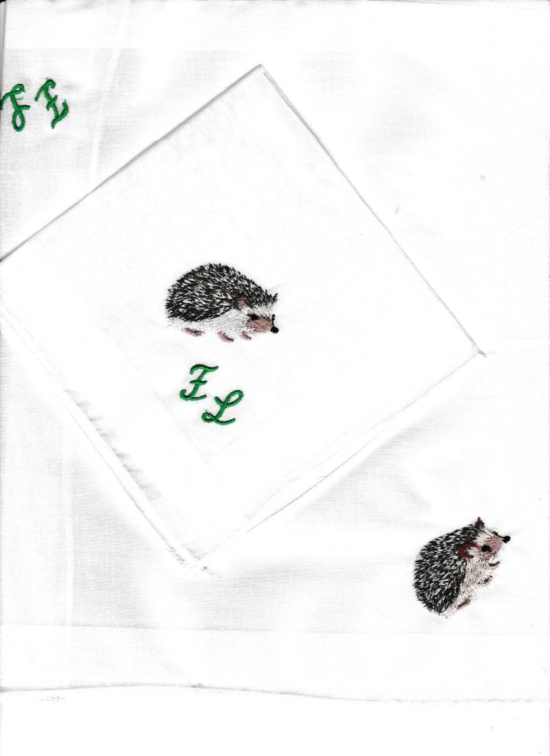 2 X Taschentuch Gestickt Mit Motiv Igel von stickgud