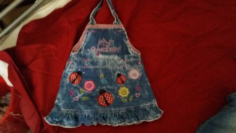 Babykleid Jeanskleid Bestickt Mit Blüten Und Käfern von stickgud