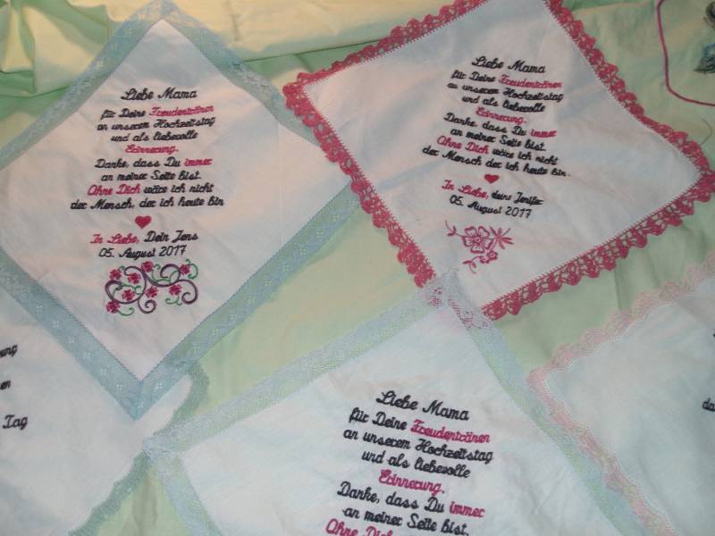 Taschentuch Spitze Text Gestickt Blumenornament von stickgud