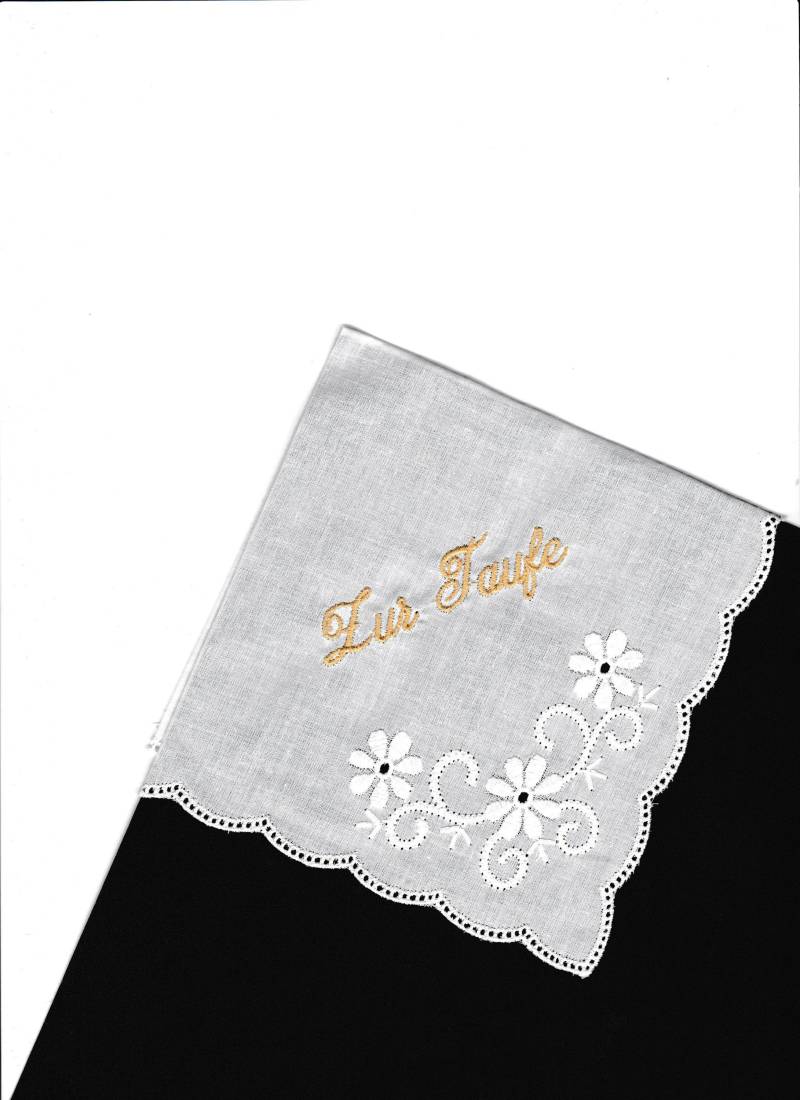 Taschentuch Weiss Blumen Zur Taufe 24 cm Und Mehr Gestickt von stickgud