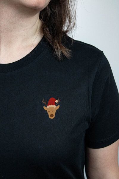 sticknic T-Shirt mit Weihnachts Motiv Rentier gestickt - Minimalistische Stickerei - Auch als Geschenk für Weihnachten von sticknic