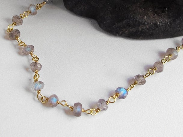 Labradorit Armband, Edelstein Gold Natürliche Alltags Irisierendes Armband von sticksandstonesny