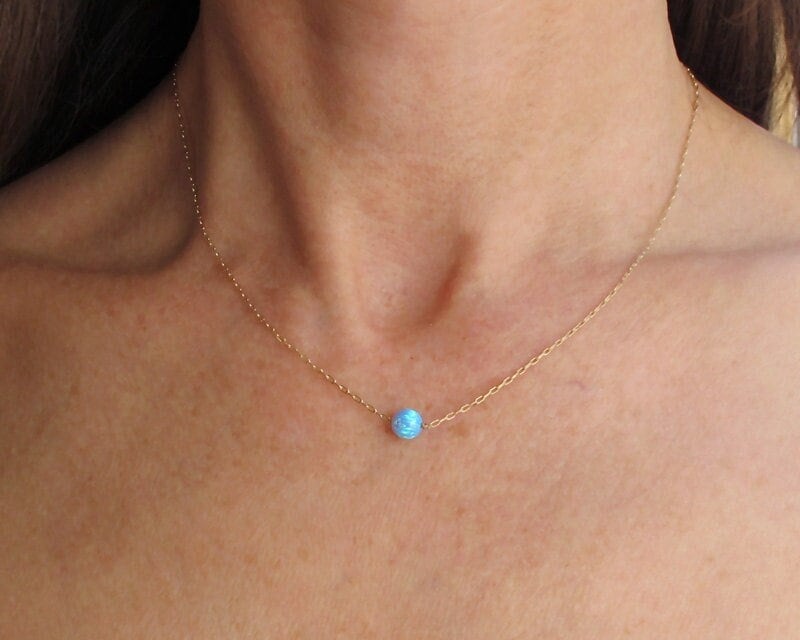 Opal Kette, Strahlend Blaue Gold Runde Solitär Opal, Brautjungfer Geschenk, Oktober Geburtsstein von sticksandstonesny