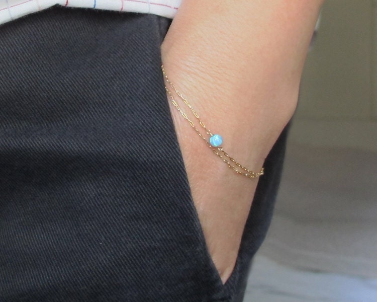 Opalarmband, Brillant Blaues Doppelschicht-Opalkette, Doppelschicht-Kettenarmband, Goldarmband, Oktober-Geburtsstein von sticksandstonesny