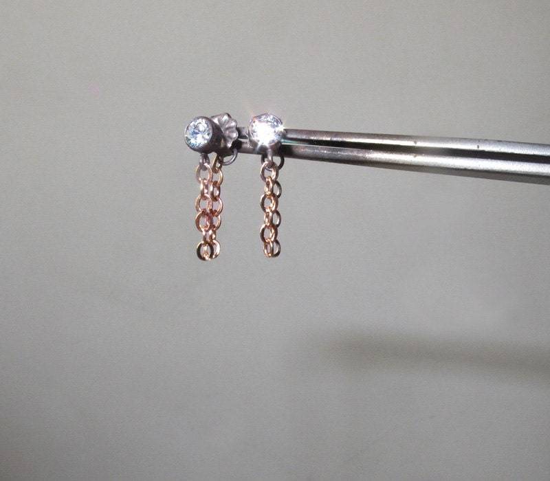 Oxidierte Sterling Silber Ohrringe Mit Diamant, Rose Gold Ohrringe von sticksandstonesny