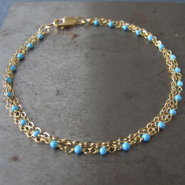 Türkis Armband, Goldkette 2 Schichtarmband, Multi-Layer-Armband, Natürlicher von sticksandstonesny